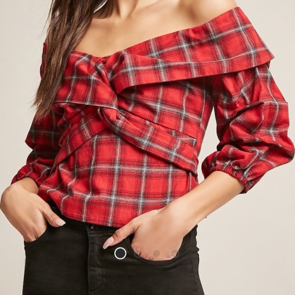 Plaid off the shoulder top